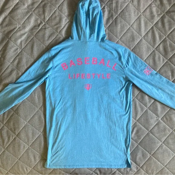 Baseball Lifestyle 101 Off Field Hoodie Men’s Small Blue Pink Lightweight - Picture 5 of 12
